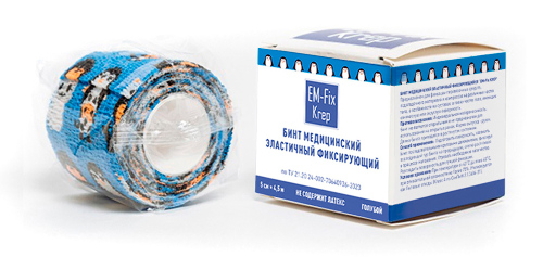 Бинт медицинский эластичный фиксирующий когезивный em-fix krep 5 смх4,5 м/голубой