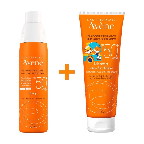 Набор AVENE СПРЕЙ СОЛНЦЕЗАЩИТНЫЙ SPF50+ 200МЛ + AVENE СОЛНЦЕЗАЩИТНОЕ ДЕТСКОЕ МОЛОЧКО SPF50+ 250МЛ