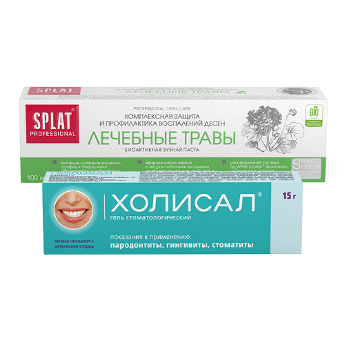 Набор Холисал 15 гр стоматологический гель + Сплат professional зубная паста лечеб травы 100мл со скидкой