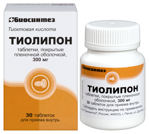 Тиолипон 300 мг 30 шт. банка таблетки, покрытые пленочной оболочкой