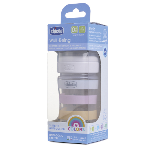 Chicco well-being бутылочка для кормления соска силиконовая 0+ 150 мл/girl