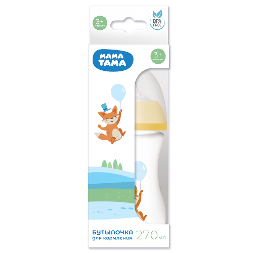 Мама тама бутылочка широкое горло с силиконовой соской средний поток 3+ 270 мл/оранжевая