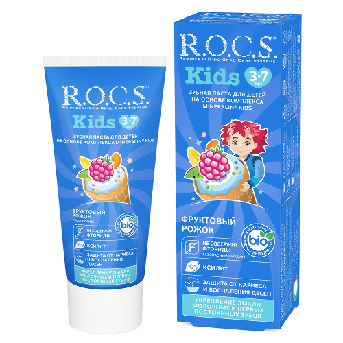 Rocs зубная паста kids фруктовый рожок со вкусом мороженого 45 гр