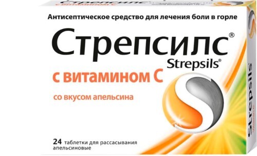 Стрепсилс с витамином с 24 шт. таблетки для рассасывания вкус апельсин