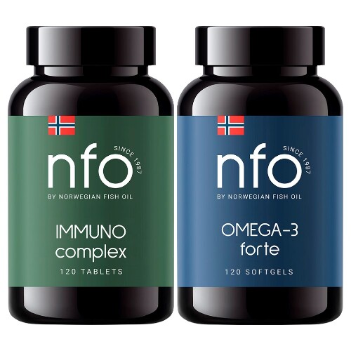 Набор NFO NORWEGIAN FISH OIL ОМЕГА-3 ФОРТЕ N120 КАПС ПО 1384МГ+ NFO ИММУНОКОМПЛЕКС N120 ТАБЛ ПО 800,42МГ со скидкой - цена 5519.05 руб., купить в интернет аптеке в Саратове Набор NFO NORWEGIAN FISH OIL ОМЕГА-3 ФОРТЕ N120 КАПС ПО 1384МГ+ NFO ИММУНОКОМПЛЕКС N120 ТАБЛ ПО 800,42МГ со скидкой, инструкция по применению