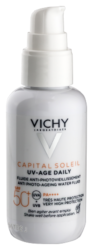 Vichy Capital Soleil UV-Age Daily Невесомый солнцезащитный крем-флюид для лица с пептидами и ниацинамидом против признаков фотостарения, SPF 50+, 40 мл