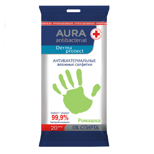 Antibacterial derma protect салфетки влажные очищающие антибактериальные ромашка 20 шт.