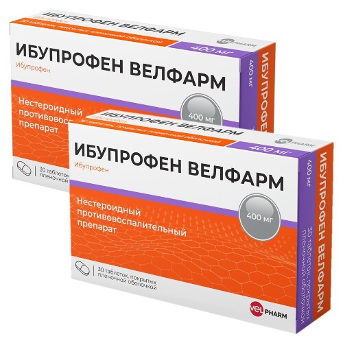 Набор из 2-х уп Ибупрофен Велфарм 400мг №30 табл со скидкой