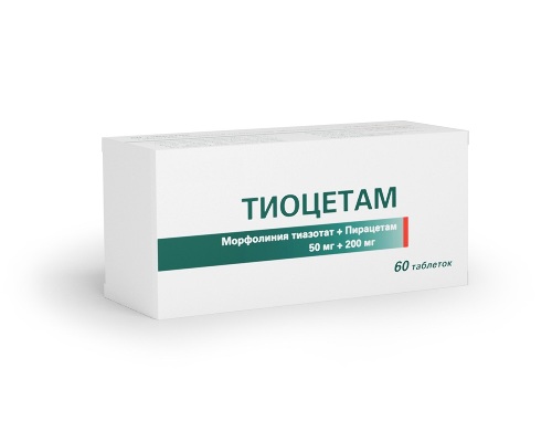 Тиоцетам 50 мг + 200 мг 60 шт. таблетки, покрытые пленочной оболочкой