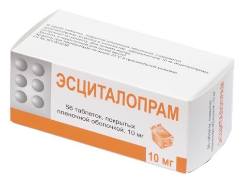 Эсциталопрам 10 мг 56 шт. таблетки, покрытые пленочной оболочкой