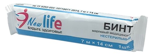 Купить Бинт марлевый медицинский нестерильный new life 7 мх14 см в индивидуальной упаковке цена