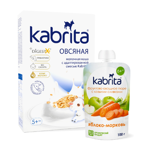 Набор KABRITA каша овсяная 180,0 + KABRITA пюре фруктовое-овощное с козьими сливками Яблоко-морковь