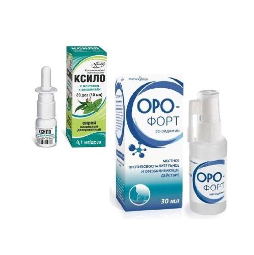 Набор из 2х средств HASICO: ОРО-ФОРТ 0,0015/МЛ 30МЛ ФЛАК СПРЕЙ ОТ БОЛИ В ГОРЛЕ + КСИЛО С МЕНТОЛОМ И ЭВКАЛИПТОМ 0,1МГ/ДОЗА 10МЛ