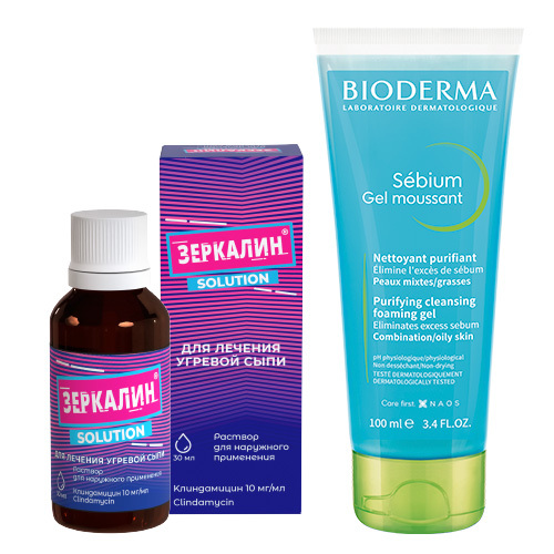 Набор для проблемной кожи: очищение BIODERMA SEBIUM ГЕЛЬ 100 + борьба с несовершенствами ЗЕРКАЛИН