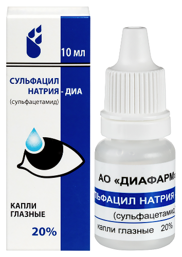 Купить Сульфацил натрия-диа 20% флакон-капельница капли глазные 10 мл цена