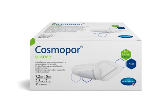 Купить Повязка пластырного типа впитывающая с контактным слоем из силикона cosmopor silicone/космопор силикон 7,2х5 см 50 шт. цена