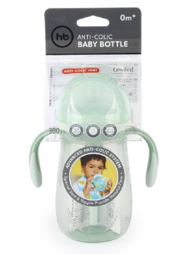Купить Happy baby бутылочка для кормления с ручками антиколиковая с силиконовой соской широкое горло 0+ 300 мл цена