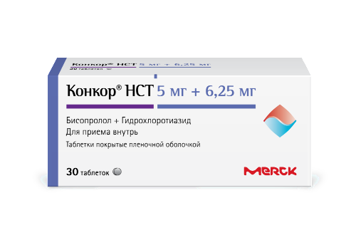 Конкор нст 5 мг + 6,25 мг 30 шт. таблетки, покрытые пленочной оболочкой