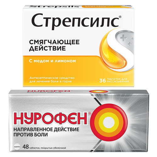 Набор Strepsils с Мёдом и лимоном № 36 + Nurofen тб, покрытые оболочкой, 200 мг (Core) №48