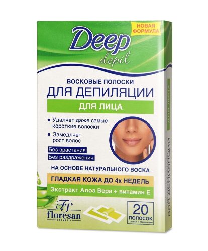 Floresan deep depil восковые полоски для депиляции лица с алоэ вера 20 шт.