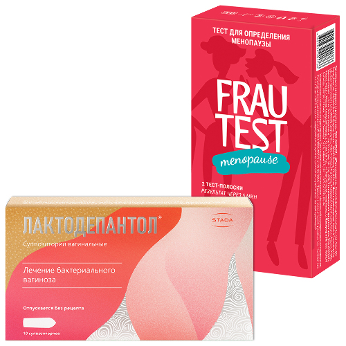 Набор: Тест для определения менопаузы FRAUTEST 2 шт.+ Лактодепантол 0,1 №10 супп.ваг.