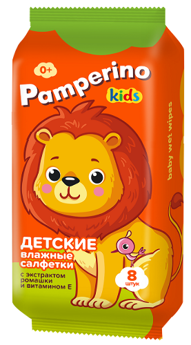 Купить Pamperino kids салфетки влажные детские с экстрактом ромашки и витамином е 8 шт. цена