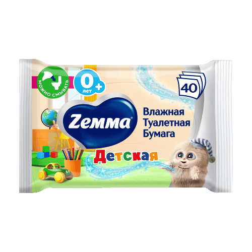 Zemma детская влажная туалетная бумага 40 шт.