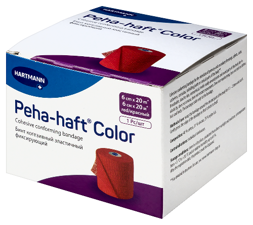 Бинт peha-haft color 6 смх20 м/красный когезивный эластичный фиксирующий