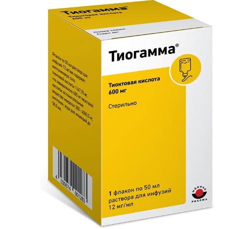 Тиогамма 12 мг/мл раствор для инфузий 50 мл флакон 1 шт.