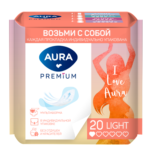 Купить Aura premium прокладки женские ежедневные ультратонкие light 20 шт./в индивидуальной упаковке цена