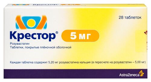 Купить Крестор 5 мг 28 шт. таблетки, покрытые пленочной оболочкой цена