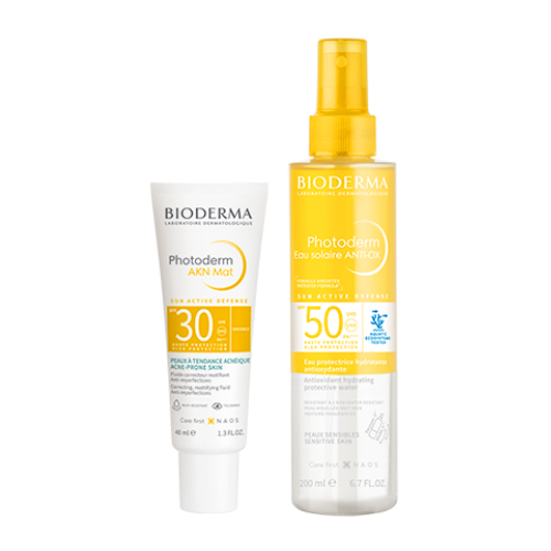 Набор Bioderma Photoderm AKN MAT солнцезащитная матирующая эмульсия д/кожи с несовершен SPF30 40мл + Bioderma Photoderm спрей ан