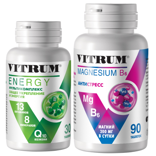 Набор Витаминов для спортсменов - Энергия и восстановление Витрум Магний В6 №90 и Витрум Энерджи №30