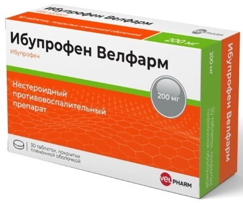 Купить Ибупрофен Велфарм 200 мг 30 шт. таблетки, покрытые пленочной оболочкой блистер цена
