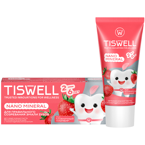 Купить Tiswell зубная паста реминерализующая с наногидроксиапатитом детская с 2 лет 60 гр/клубничный пломбир цена