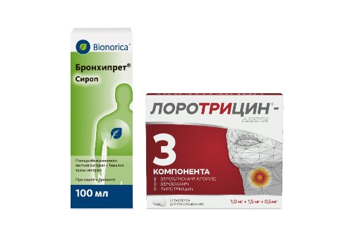 Набор Бронхипрет сироп 100 мл + Лоротрицин 12 табл д/расс со скидкой