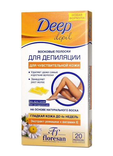 Floresan deep depil восковые полоски для депиляции чувствительной кожи с ромашкой 20 шт.