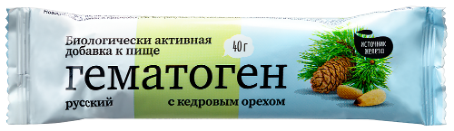 Гематоген русский с кедровым орехом 40 гр плитка