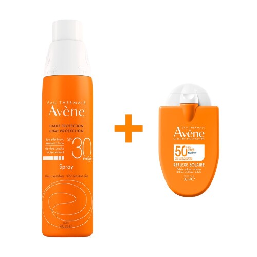 Набор AVENE СПРЕЙ СОЛНЦЕЗАЩИТНЫЙ SPF30 200МЛ + AVENE СОЛНЦЕЗАЩИТНАЯ КОМПАКТ-ЭМУЛЬСИЯ ДЛЯ ВСЕЙ СЕМЬИ SPF50+ 30МЛ