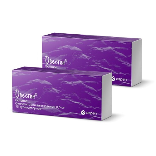 Набор из 2 уп. Овестин 0,5 мг 15 шт. суппозитории вагинальные со скидкой !