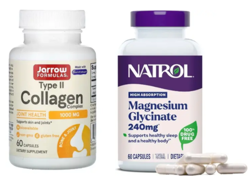 Набор здоровье кожи, волос, ногтей: Natrol магний глицинат 60 шт. + Jarrow formulas коллагеновый комплекс II типа 1000 мг 60 шт.