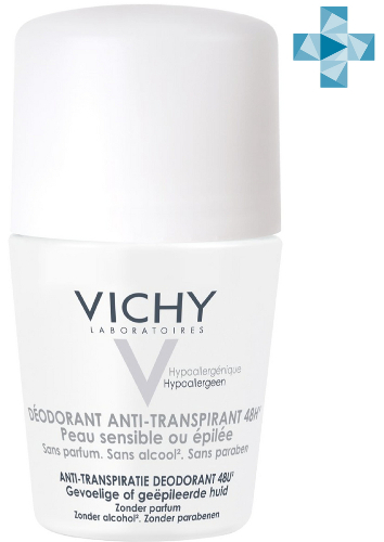 Купить Vichy Шариковый дезодорант-антиперспирант для чувствительной кожи от пота и запаха для женщин и мужчин с защитой 48 часов, 50 мл цена