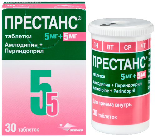Купить Престанс (амлодипин 5 мг) + (периндоприл 5 мг) 30 шт. таблетки цена