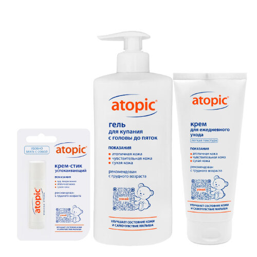 Набор для атопиков: Atopic Гель 400 мл + Крем 200 мл + Крем-стик по выгодной цене