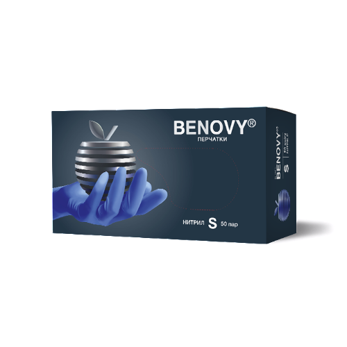 Перчатки смотровые benovy нитриловые нестерильные неопудренные текстурированные на пальцах хлорированные s 50 пар/сиренево-голубой/