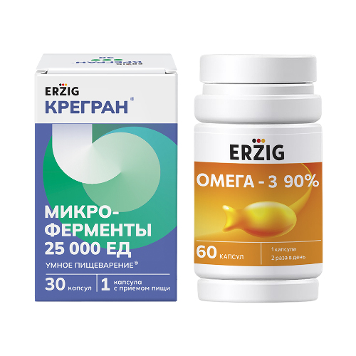 Набор Erzig Крегран 25000 ед №30 + Омега-3 90% №60