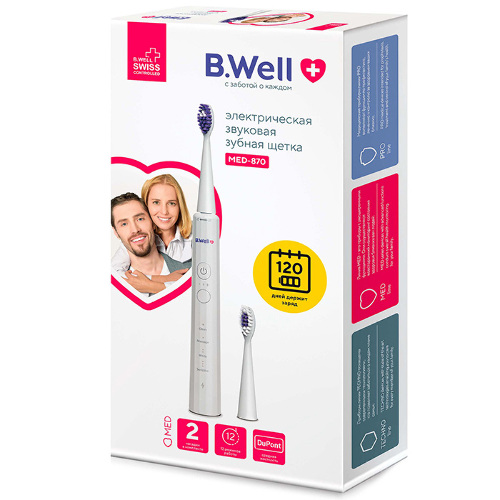 B well зубная щетка звуковая электрическая med-870/белая