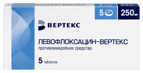 Левофлоксацин-вертекс 250 мг 5 шт. таблетки, покрытые пленочной оболочкой