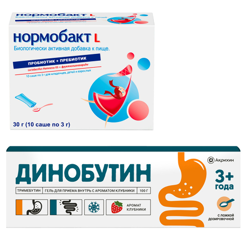 НАБОР ДИНОБУТИН 0,0089/Г 100,0 ГЕЛЬ Д/ПРИЕМА ВНУТРЬ С АРОМАТОМ КЛУБНИКИ+ЛОЖКА ДОЗИР + НОРМОБАКТ L N10 САШЕ ПО 3,0 закажи со скид