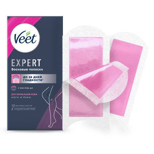 Veet expert восковые полоски для нормальной кожи 12 шт.
